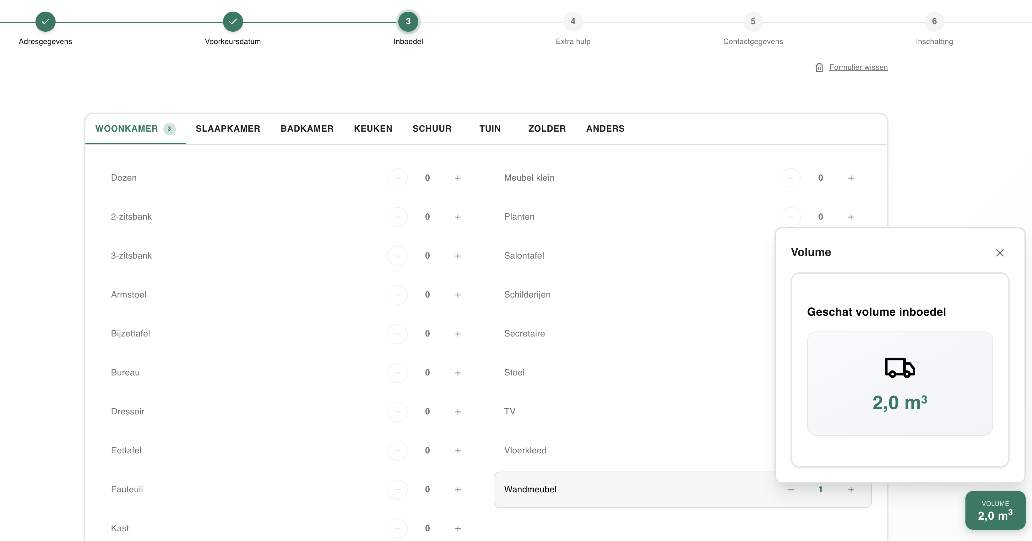 M³ Calculator: item-invoer en m³-berekening