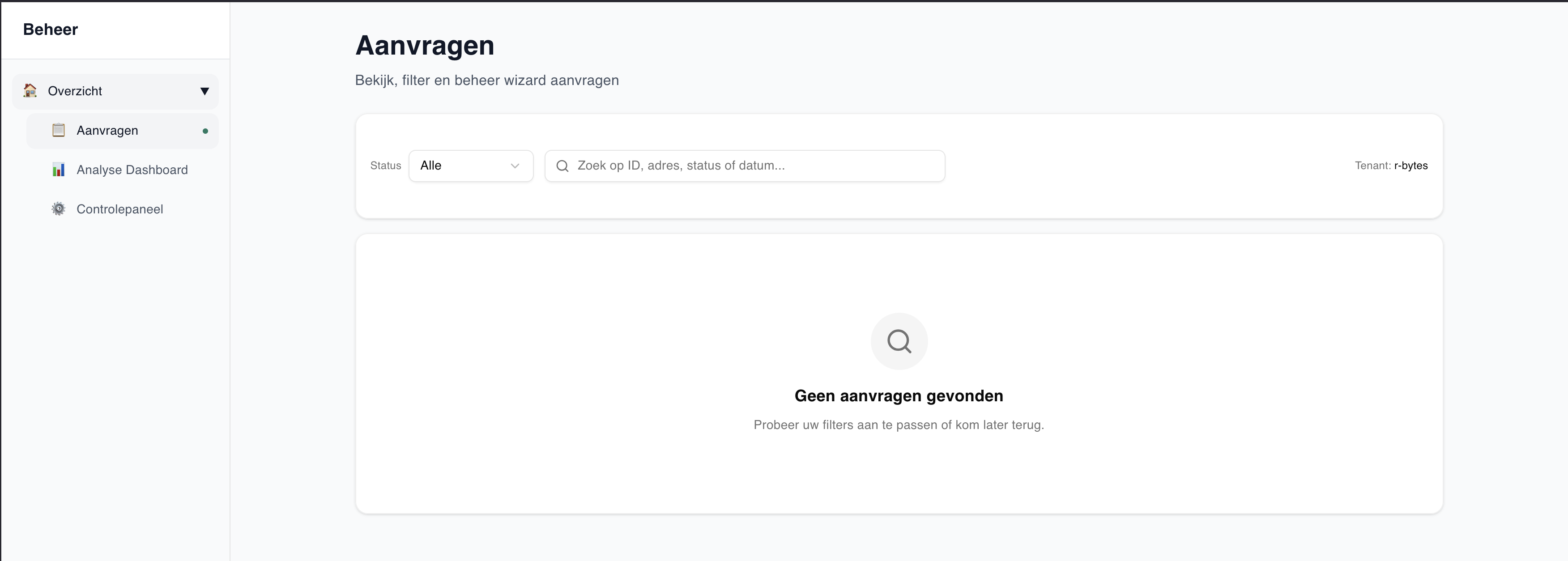 Control panel met overzicht en dashboard
